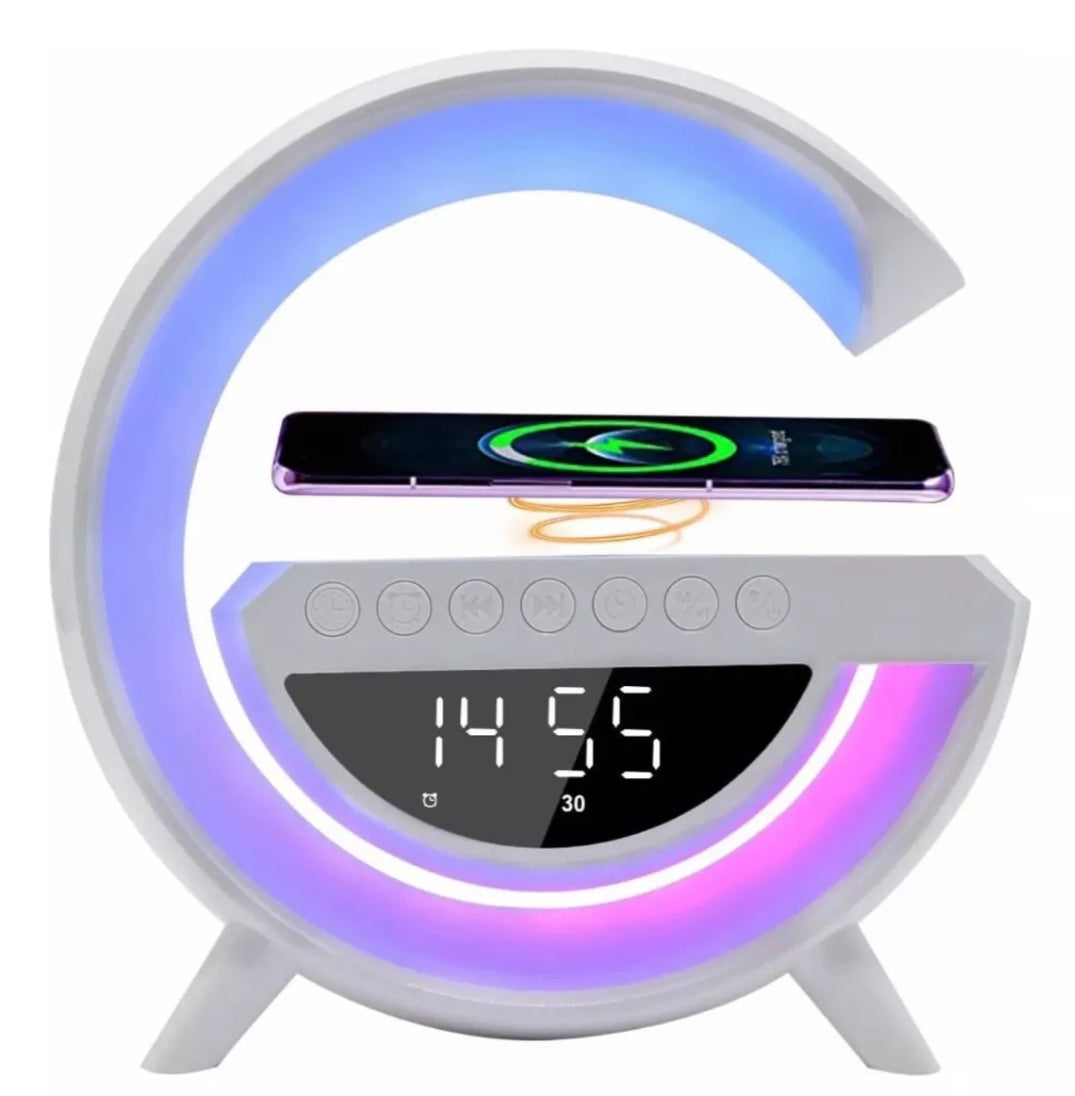 Lampara G Reloj Digital Cargador Inalámbrico Rgb Reloj Bt